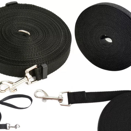 Ilgas treniruočių pavadėlis su tvirtinimo juostele, juodas, 5 m