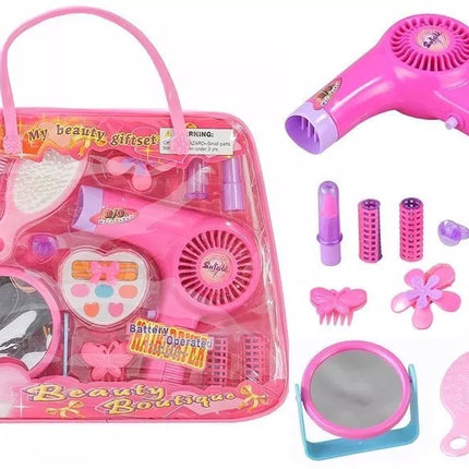 Merginų grožio rinkinys, plaukų aksesuarų rinkinys su tikrovišku plaukų džiovintuvu krepšyje