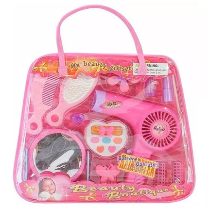 Merginų grožio rinkinys, plaukų aksesuarų rinkinys su tikrovišku plaukų džiovintuvu krepšyje