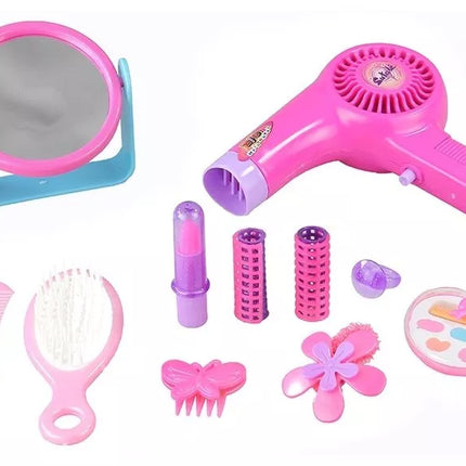 Merginų grožio rinkinys, plaukų aksesuarų rinkinys su tikrovišku plaukų džiovintuvu krepšyje