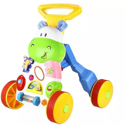 Žaislinis stumdukas kūdikiams „Hippo“ su garsais, barškučiais, čežėjimu ir veidrodėliu