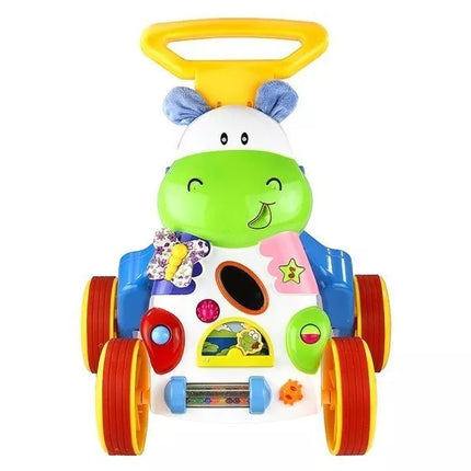 Žaislinis stumdukas kūdikiams „Hippo“ su garsais, barškučiais, čežėjimu ir veidrodėliu