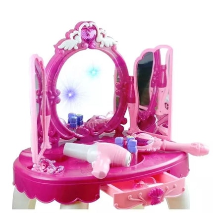 Kosmetinis staliukas su šviesomis ir garsais, kėdutė, MP3 įvestis, magija