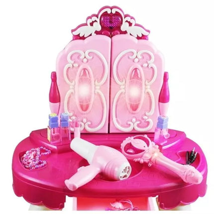 Kosmetinis staliukas su šviesomis ir garsais, kėdutė, MP3 įvestis, magija