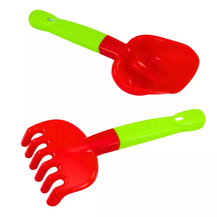 Smėlio žaislų rinkinys, kastuvas, grėblys, formelės, 6 vnt.