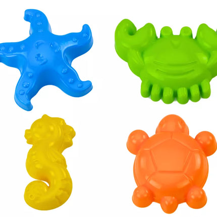 Smėlio žaislų rinkinys, kastuvas, grėblys, formelės, 6 vnt.