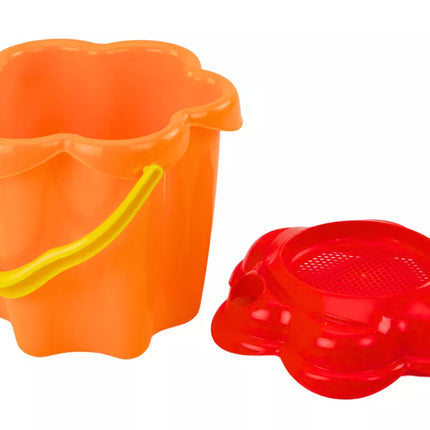 Smėlio rinkinys, kibirėlis, sietelis, formelės, 8 dalys, spalvingas