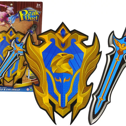 Mėlynos spalvos kario kalavijo ir skydo rinkinys iš EVA putų.