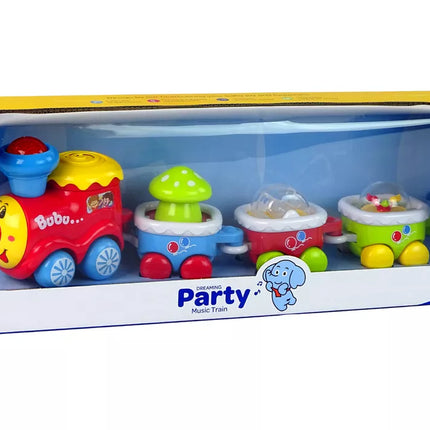 Spalvingas edukacinis traukinukas mažyliams. Šviesos ir garso efektai.