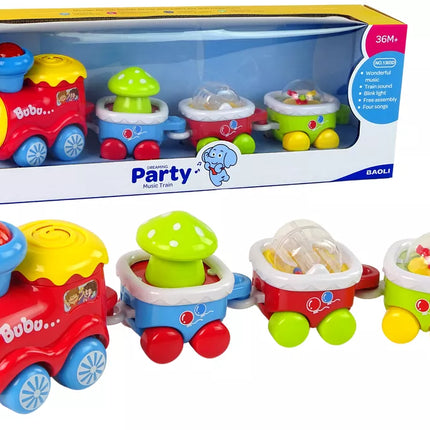 Spalvingas edukacinis traukinukas mažyliams. Šviesos ir garso efektai.