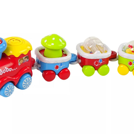 Spalvingas edukacinis traukinukas mažyliams. Šviesos ir garso efektai.