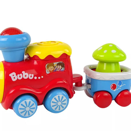 Spalvingas edukacinis traukinukas mažyliams. Šviesos ir garso efektai.