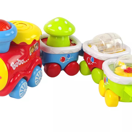 Spalvingas edukacinis traukinukas mažyliams. Šviesos ir garso efektai.