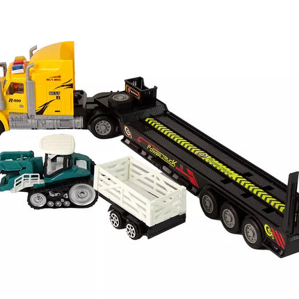 Transporto priemonių rinkinys Geltonas sunkvežimis 60 cm Ekskavatorius su priekaba Nuotoliniu būdu valdomas R/C