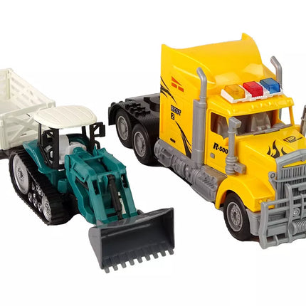 Transporto priemonių rinkinys Geltonas sunkvežimis 60 cm Ekskavatorius su priekaba Nuotoliniu būdu valdomas R/C