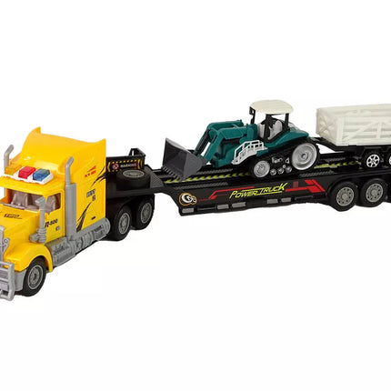 Transporto priemonių rinkinys Geltonas sunkvežimis 60 cm Ekskavatorius su priekaba Nuotoliniu būdu valdomas R/C
