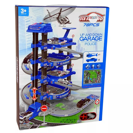 Policijos keturių lygių automobilių stovėjimo aikštelė 1:64 Transporto priemonės su garsais ir šviesomis