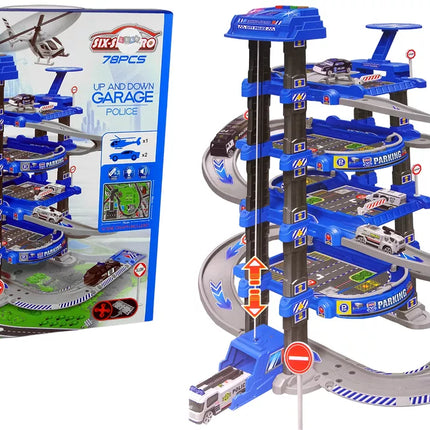 Policijos keturių lygių automobilių stovėjimo aikštelė 1:64 Transporto priemonės su garsais ir šviesomis