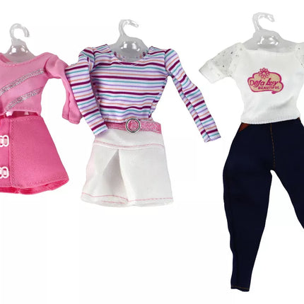 Vaikiška lėlė ilgais plaukais lagamino drabužiai