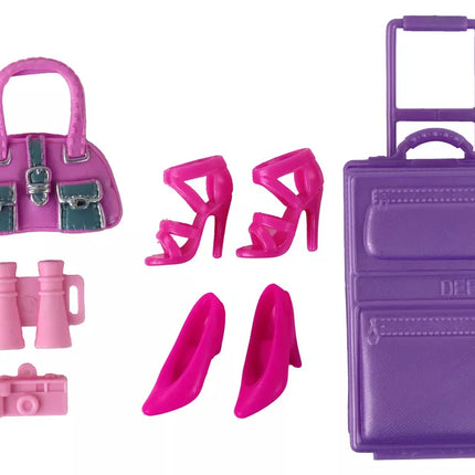 Vaikiška lėlė ilgais plaukais lagamino drabužiai