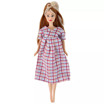 Lėlės rinkinys Lucy, nėščia lėlė, vežimėlis, ilgi rudi plaukai