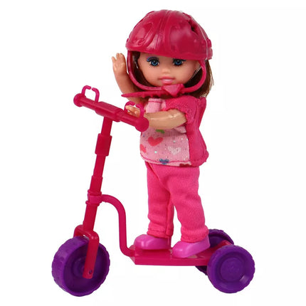 Lėlės Lucy rinkinys violetinis paspirtukas riedlentės šalmai