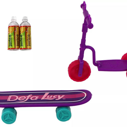 Lėlės Lucy rinkinys rožinis paspirtukas riedlentė šalmai