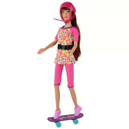 Lėlės Lucy rinkinys rožinis paspirtukas riedlentė šalmai