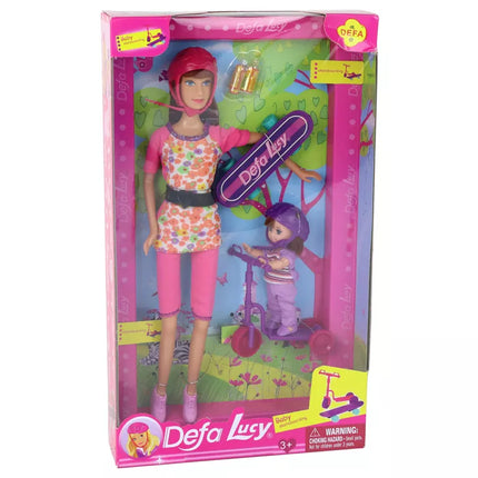 Lėlės Lucy rinkinys rožinis paspirtukas riedlentė šalmai