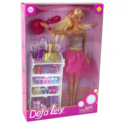 Lėlė Lucy, rožinė suknelė su blizgučiais, batelių rinkinys