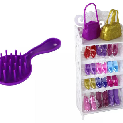 Lėlė Lucy su purpurine blizgučių suknele, batelių rinkinys