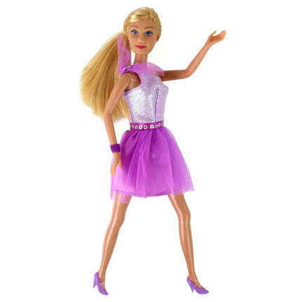 Lėlė Lucy su purpurine blizgučių suknele, batelių rinkinys