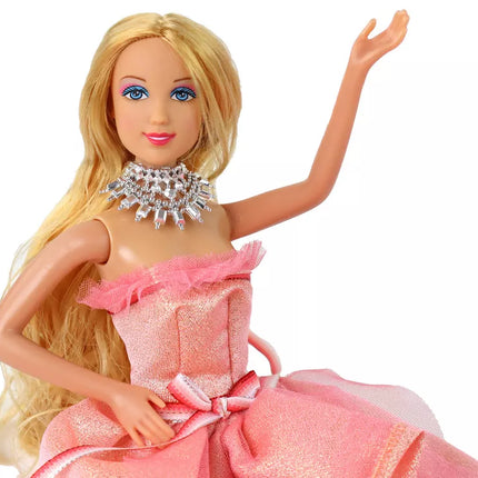 Lėlė vaikams ilgais šviesiais plaukais, spinta, batai, suknelės, aksesuarai