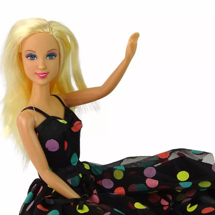 Lėlė Lucy, juoda su taškeliais suknelė, ilga