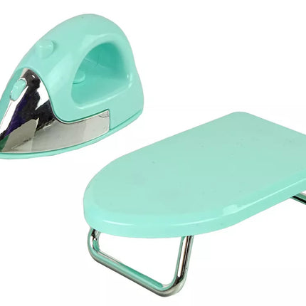 Žaislinis skalbimo mašinos, lygintuvo ir pakabų rinkinys, mėtų spalvos