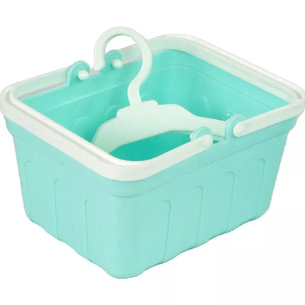 Žaislinis skalbimo mašinos, lygintuvo ir pakabų rinkinys, mėtų spalvos