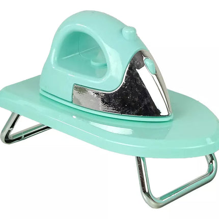 Žaislinis skalbimo mašinos, lygintuvo ir pakabų rinkinys, mėtų spalvos