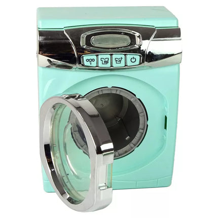 Žaislinis skalbimo mašinos, lygintuvo ir pakabų rinkinys, mėtų spalvos