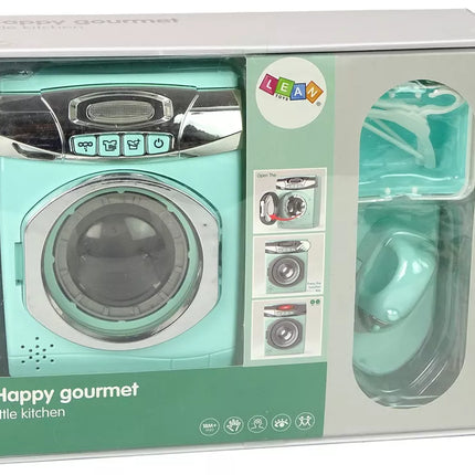 Žaislinis skalbimo mašinos, lygintuvo ir pakabų rinkinys, mėtų spalvos