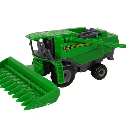 Žemės ūkio transporto priemonė kombainas su sėjamąja, žalia-geltona