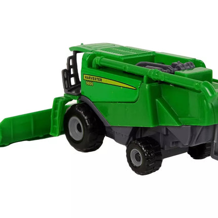 Žemės ūkio transporto priemonė kombainas su sėjamąja, žalia-geltona