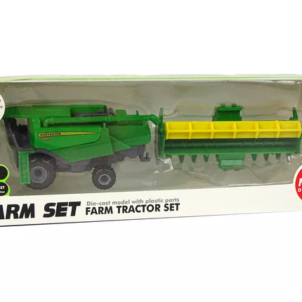 Žemės ūkio transporto priemonė kombainas su sėjamąja, žalia-geltona