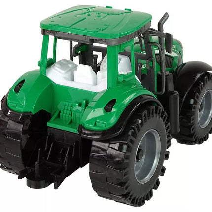 Žalias traktorius su raudona priekaba „Fractal Drive“