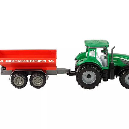 Žalias traktorius su raudona priekaba „Fractal Drive“