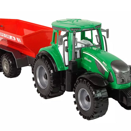 Žalias traktorius su raudona priekaba „Fractal Drive“