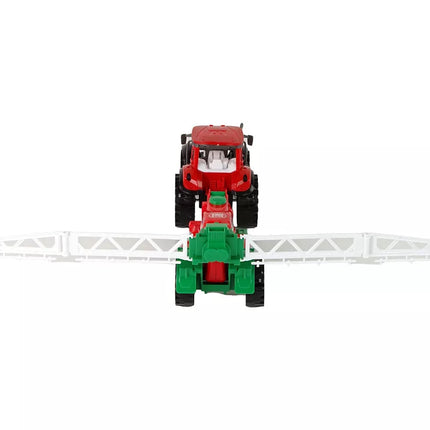 Ūkinis traktorius su raudonu purkštuvu