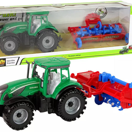 Traktorius su plūgu, frikcinis variklis, raudonas