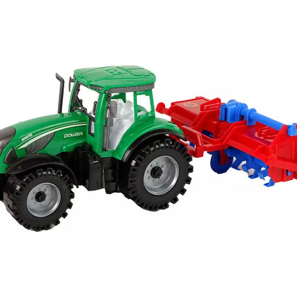 Traktorius su plūgu, frikcinis variklis, raudonas