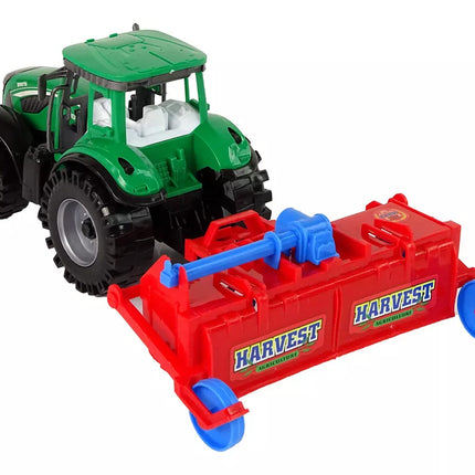 Traktorius su plūgu, frikcinis variklis, raudonas