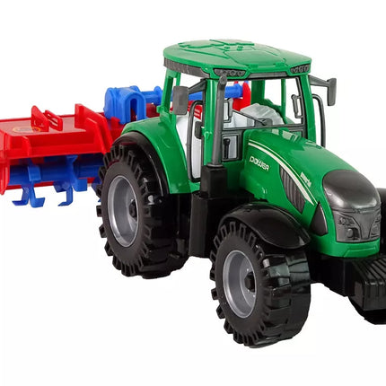 Traktorius su plūgu, frikcinis variklis, raudonas